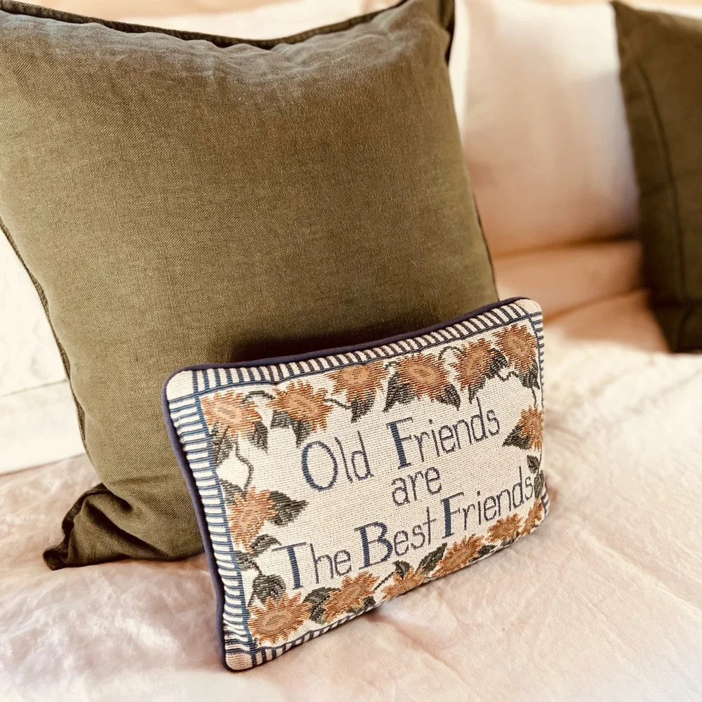 COTTAGE CORE NEEDLEPOINT STYLE CUSHION COASTAL GRANDMOTHER BOHO COUNTRY‎ EUC
